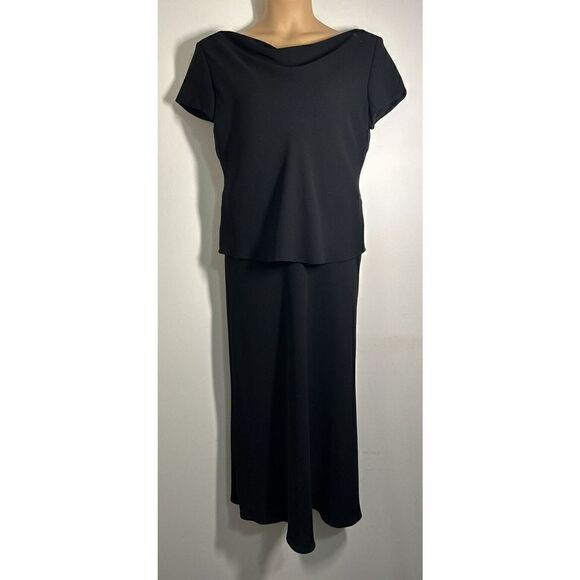 S.L. Fashions Black Evening Drape Neck Dress Women's Size 14 Style: 145194 - Picture 1 of 8